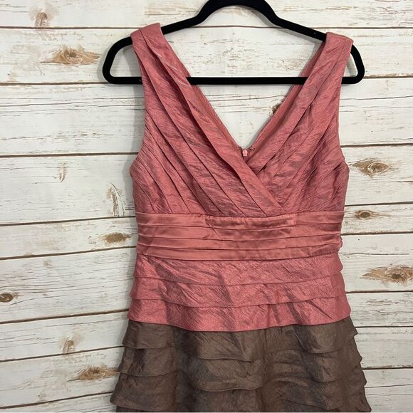 Adrianna Papell Pink Brown Layered Tiered Tank Formal Dress Shutter Pleat - Picture 2 of 5